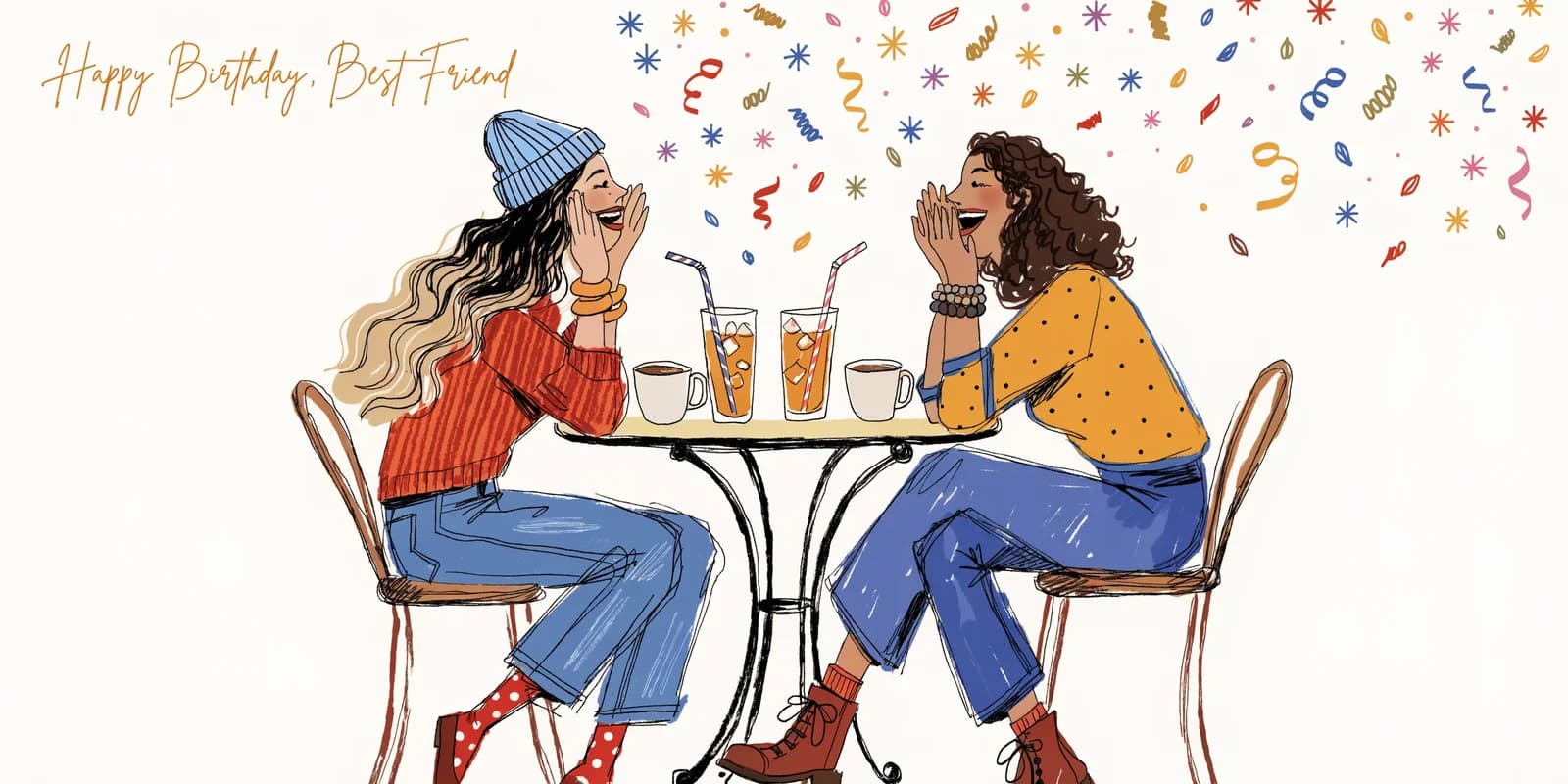 Personalized birthday card for best friend with botanical illustration and inside-joke detail on warm cream