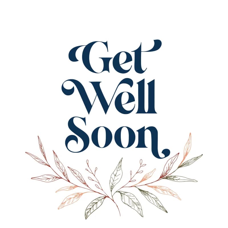 Modern get-well card with botanical sprig and clean calligraphy