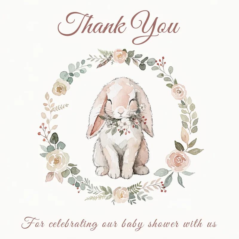 Baby shower thank-you card in soft pastel watercolor