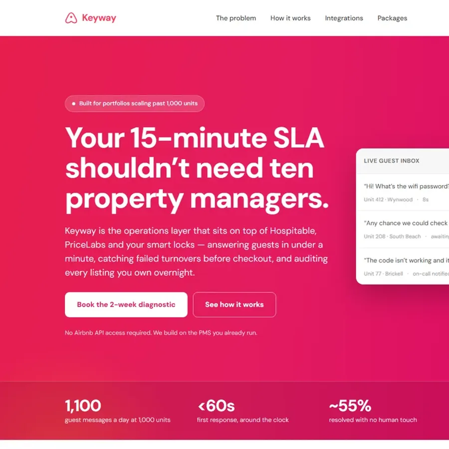 Keyway - a short-term rental ops landing page built by the studio