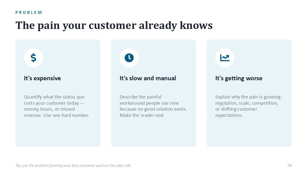 Investor pitch deck template — sample slide 3