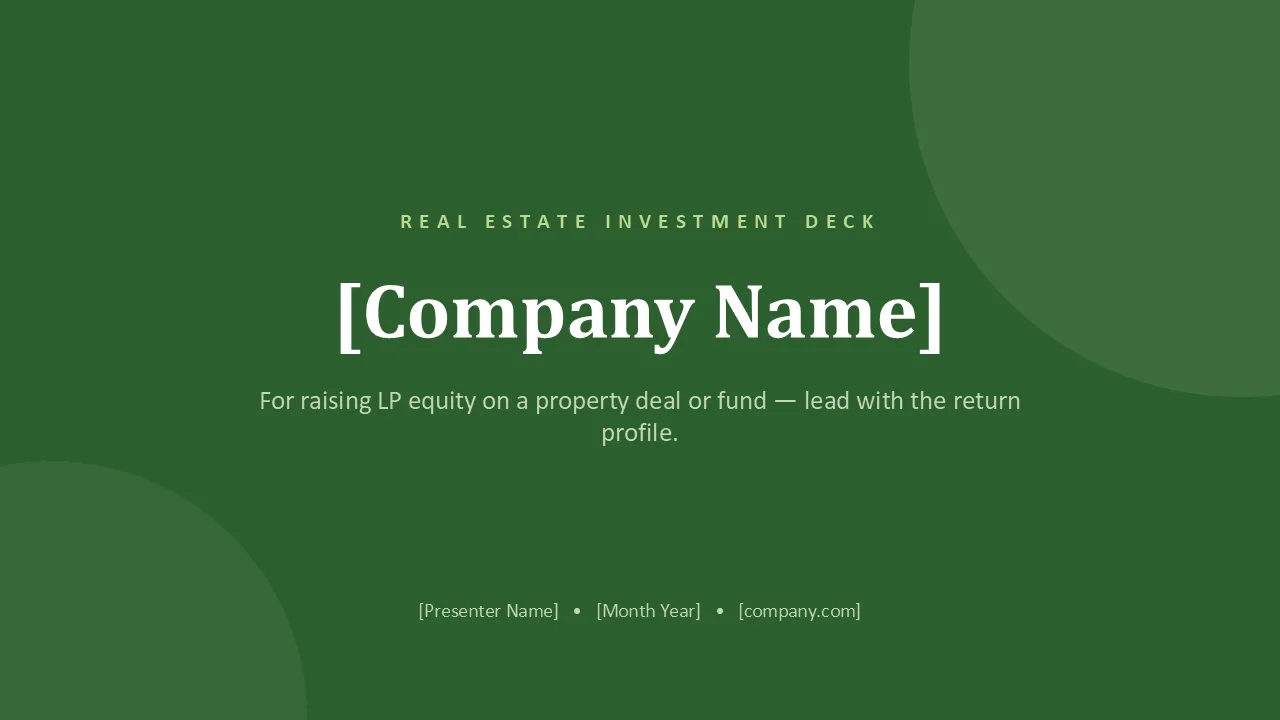 Real estate pitch deck template — cover slide
