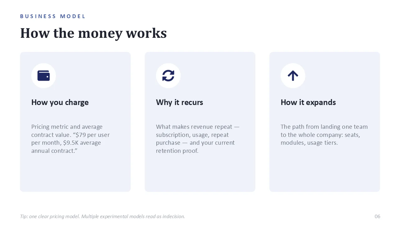 Startup pitch deck template — sample slide 5