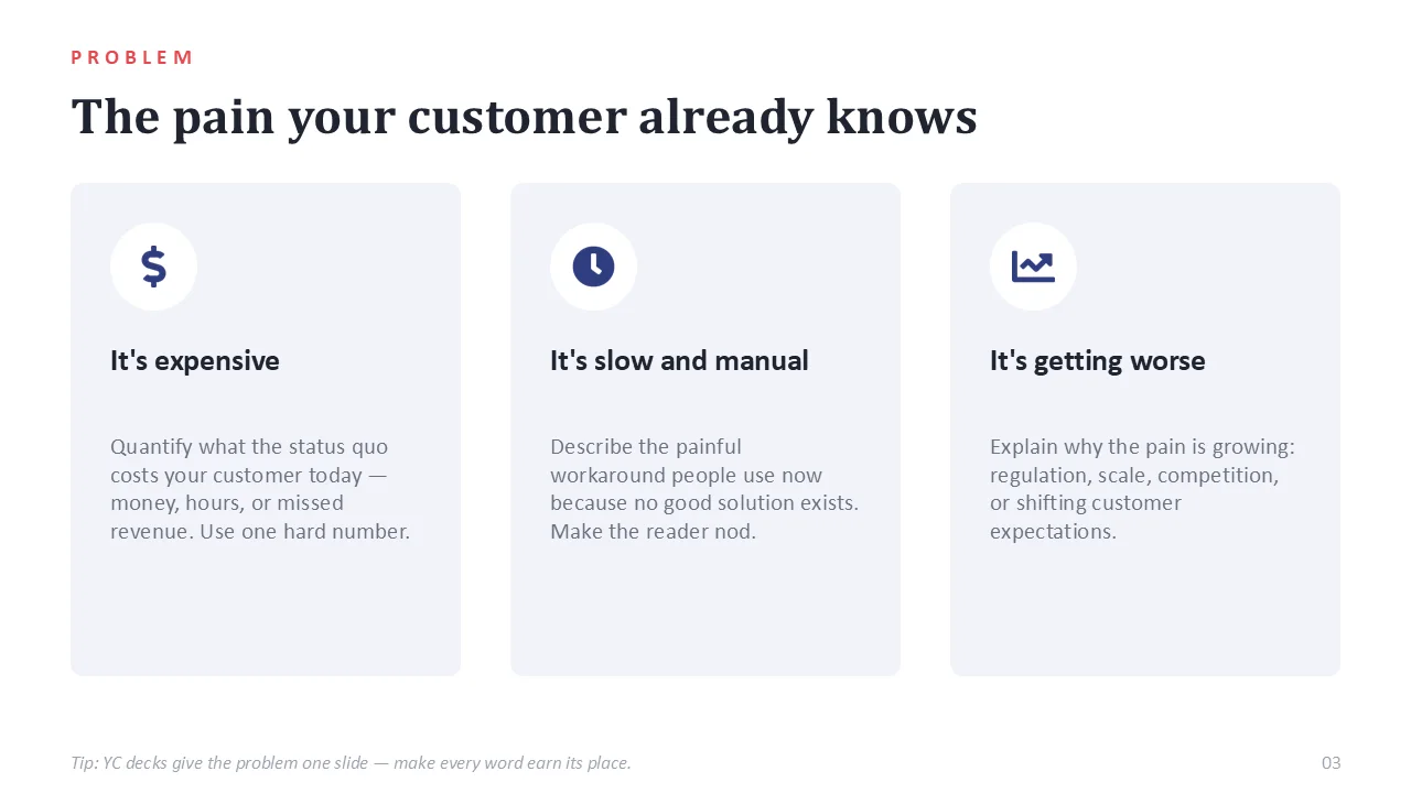 Y Combinator pitch deck template — sample slide 2