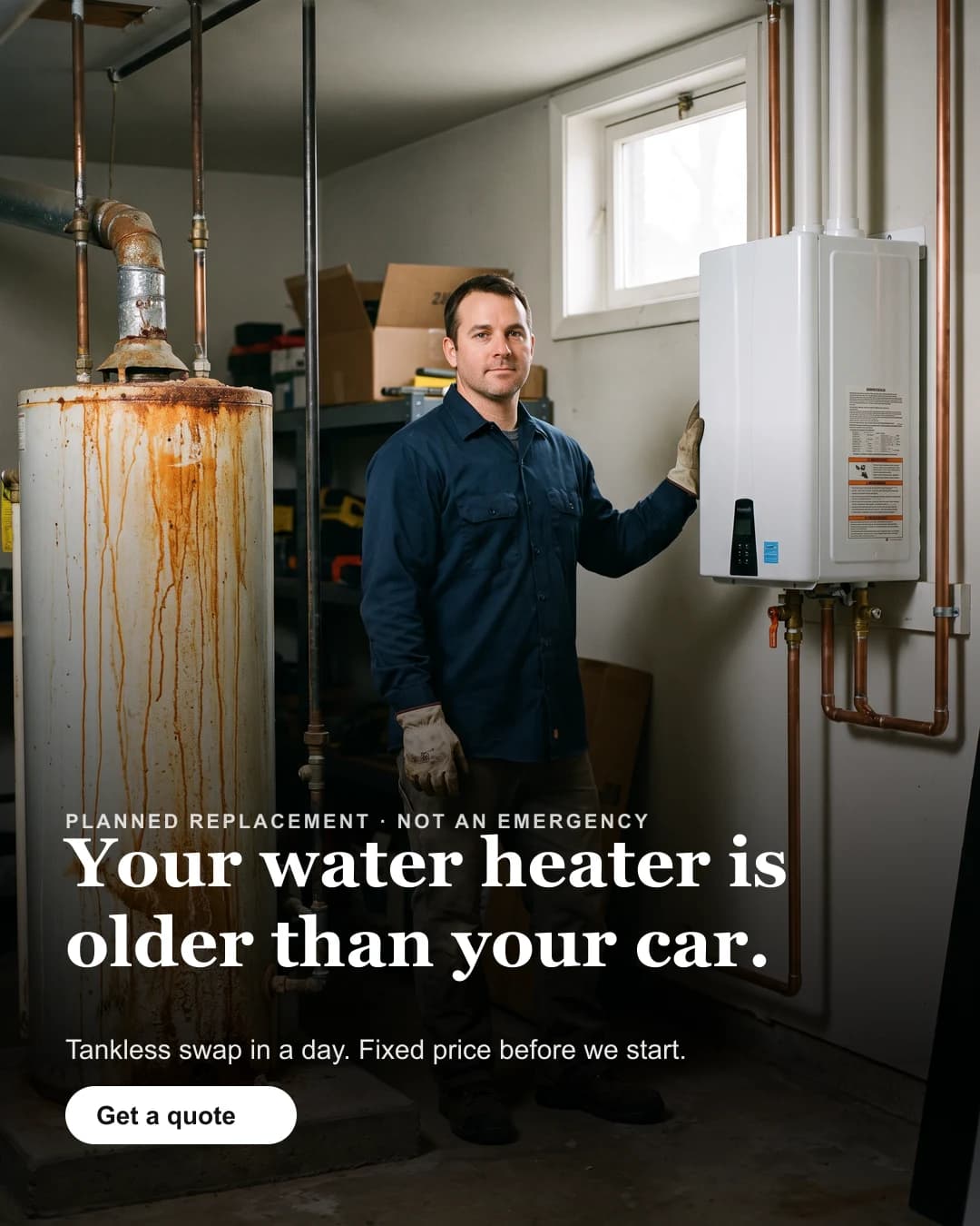 Sample Meta ad for plumbers — generated sample, not a client campaign