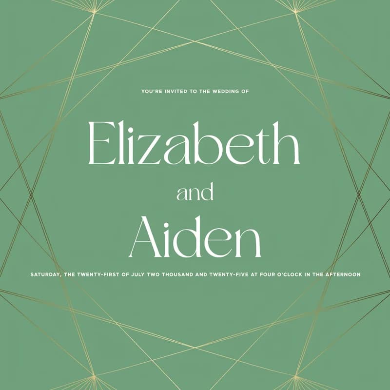 Modern geometric wedding stationery in sage and gold