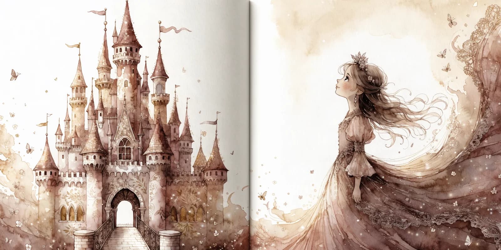 A personalized children's princess book open on a wooden desk showing an illustrated princess character with the child's name
